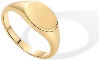 PAVOI 14K Gold Plated Pinky Signet Ring for Women | Lightweight Statement Bands | Chunky Signet S... | Amazon (US)