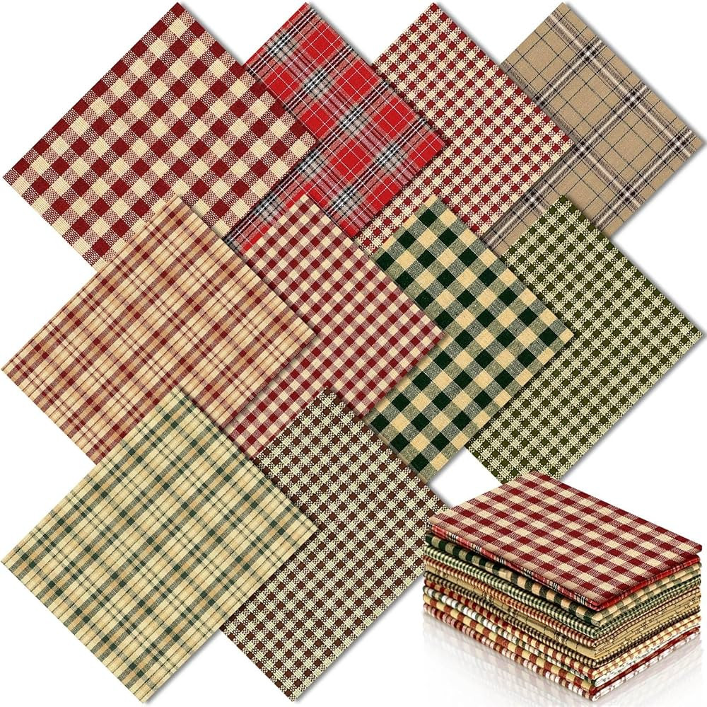 Hahafelt 10 Pcs Vintage Christmas Quilting Fabric 18 x 22 Inch Plaid Homespun Cotton Fabric Jelly... | Amazon (US)
