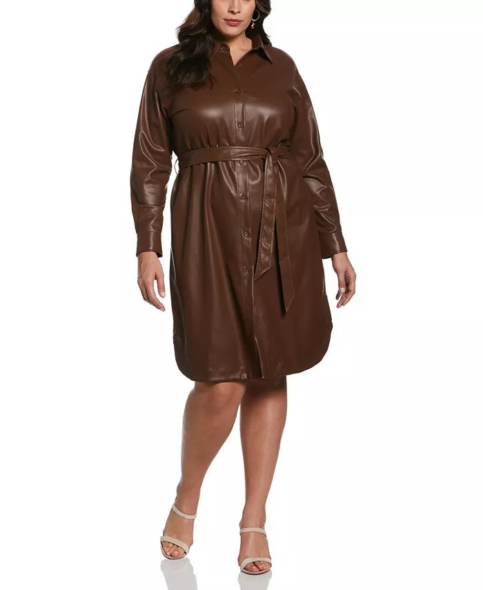 Plus Size Faux Leather Long Sleeve Shirtdress | Macy's