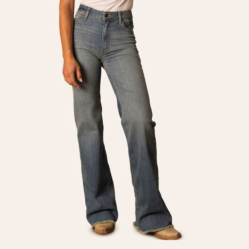 Kimes Ranch Women's Olivia Medium Wash High Rise Raw Hem Wide Leg Jeans | Cavender's