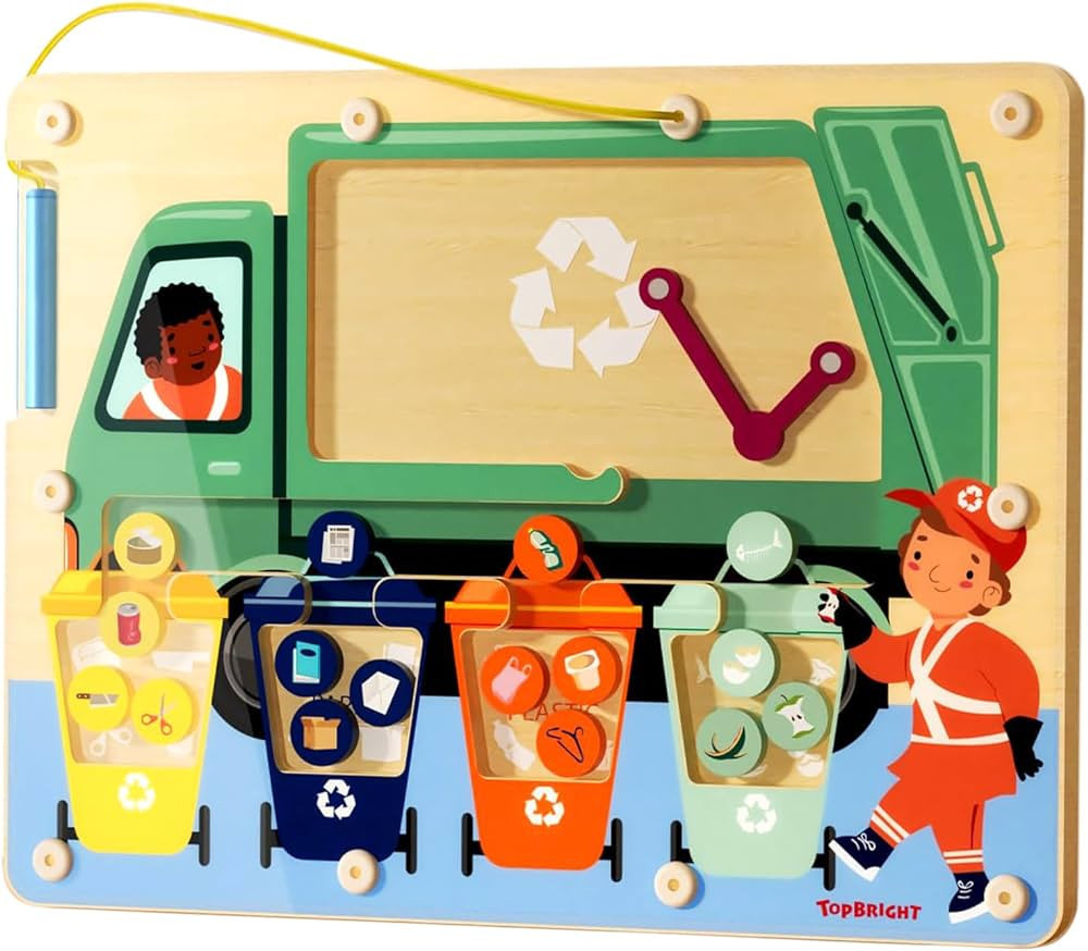 TOP BRIGHT Magnetic Color Sorting Game Maze Board Montessori Toys for Kids Ages 3-5, Wooden Garba... | Amazon (US)