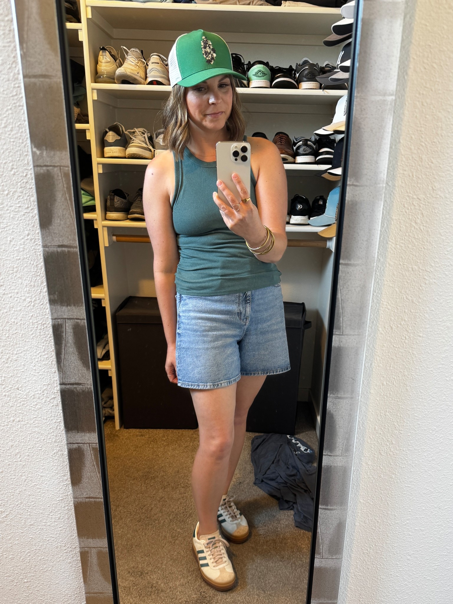 Exact tank sold out, linked similar. Shorts are Zara