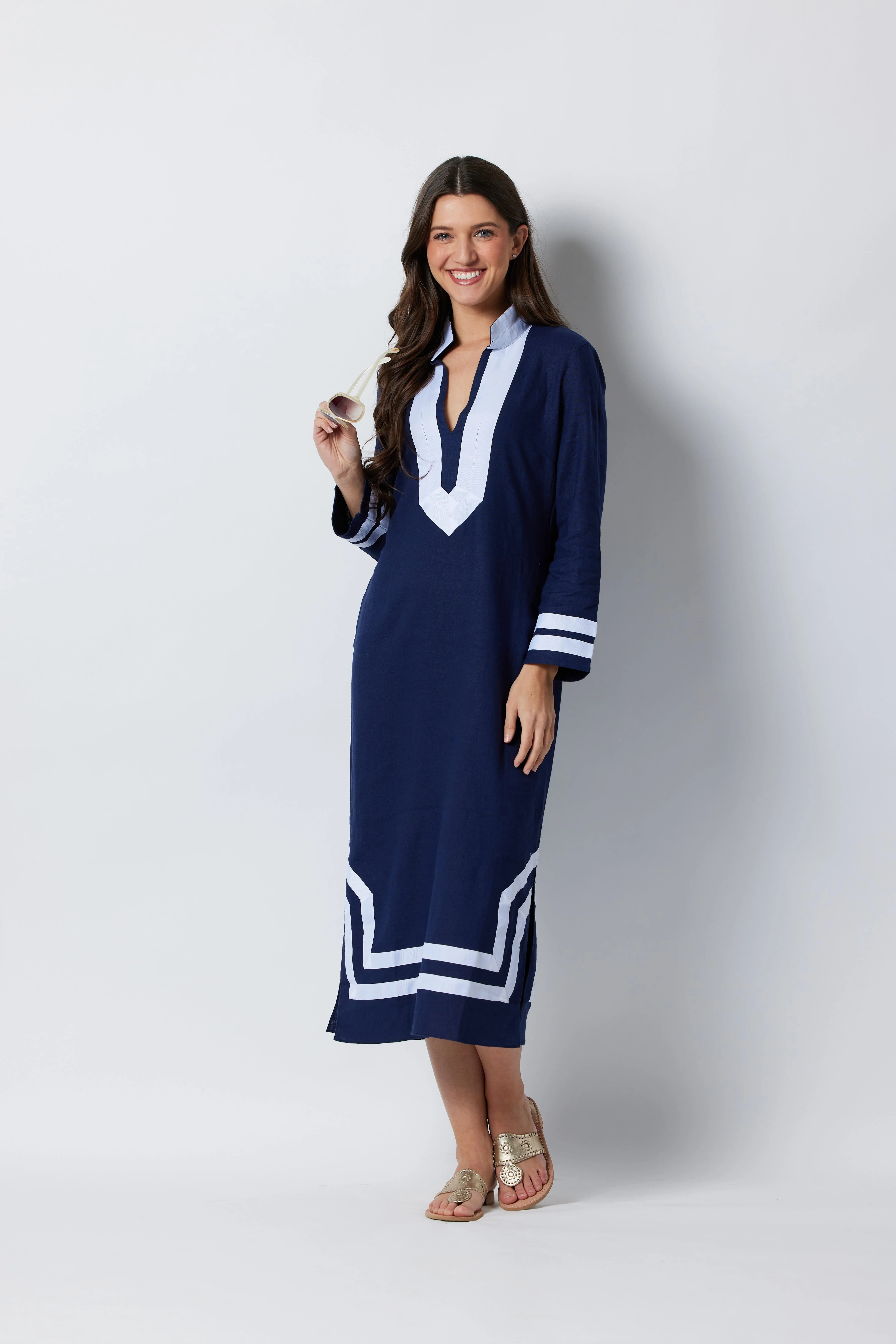 Navy Long Sleeve Classic Maxi Tunic | Sail to Sable