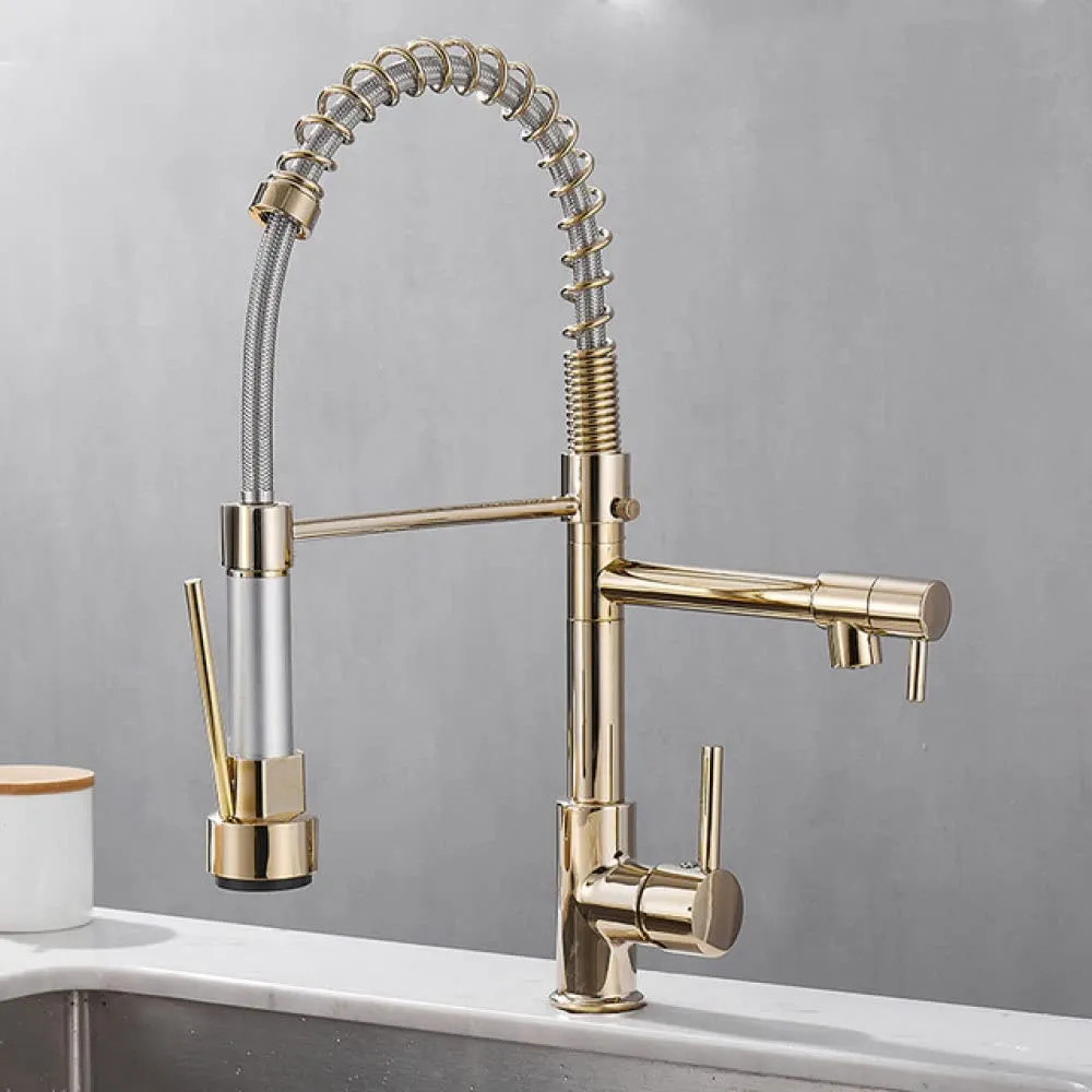 IsolaY Black and Golden Brass Pulling Kitchen Sink Faucets Dual Outlet Water-Cold Hot Washing Bas... | Amazon (US)