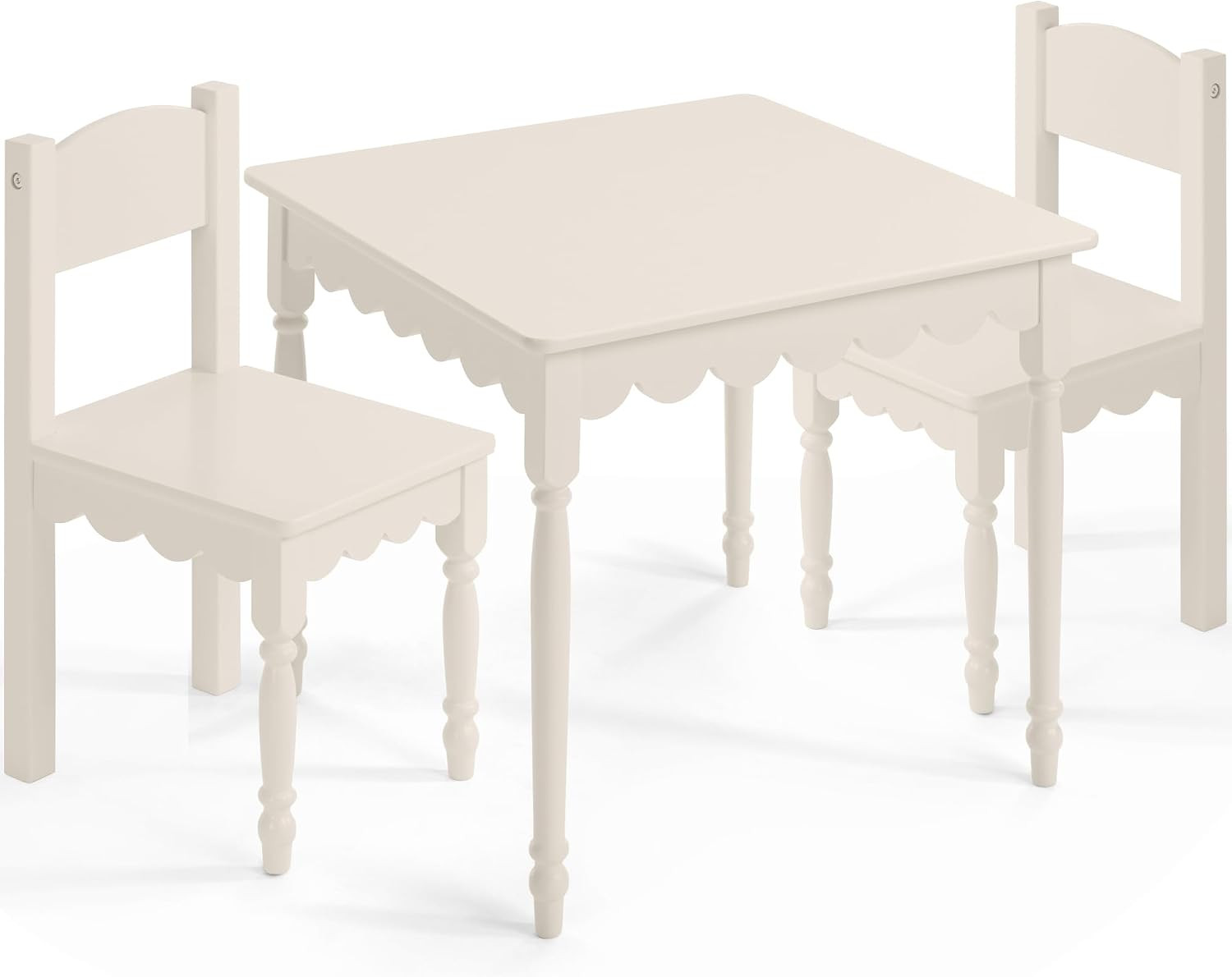Best Choice Products Kids Table and Chair Set for Toddlers, Wood Activity Table & Chairs, Scalloped Edge Design, Sturdy 100 lb Capacity, Playroom Furniture for Crafts Snacks & Homework - Cream | Amazon (US)