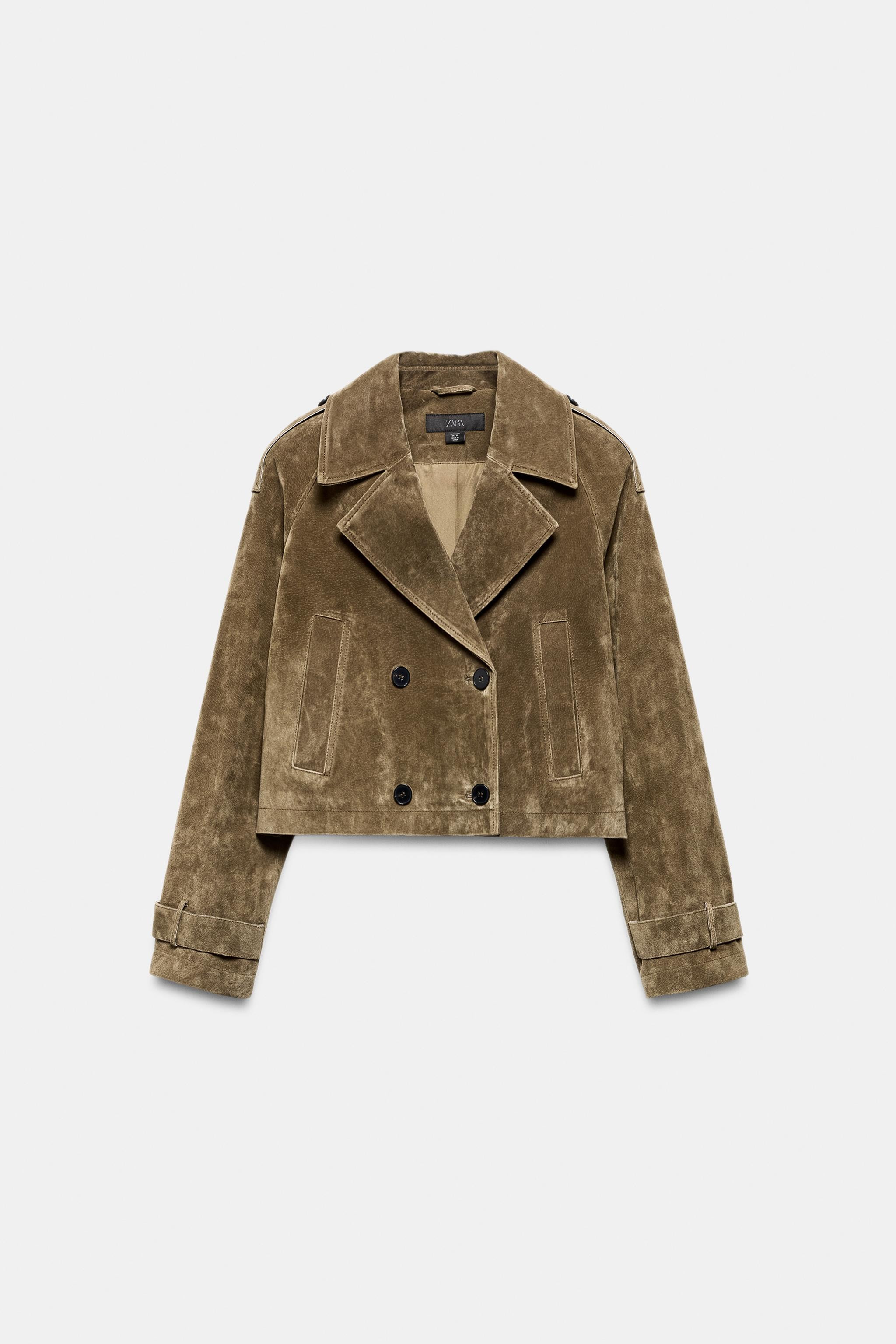 CROPPED DOUBLE BREASTED 100% LEATHER TRENCH | Zara US