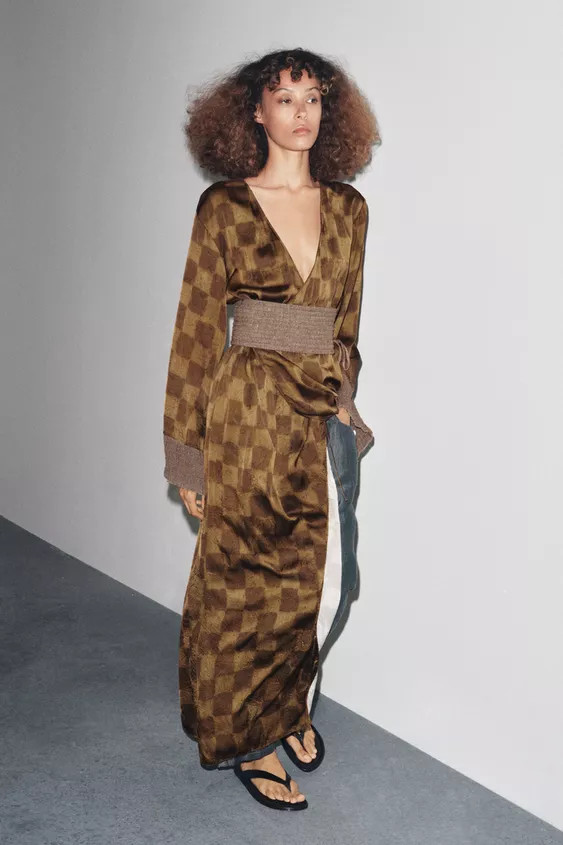 CHECK PRINT CUMMERBUND DRESS | Zara UK