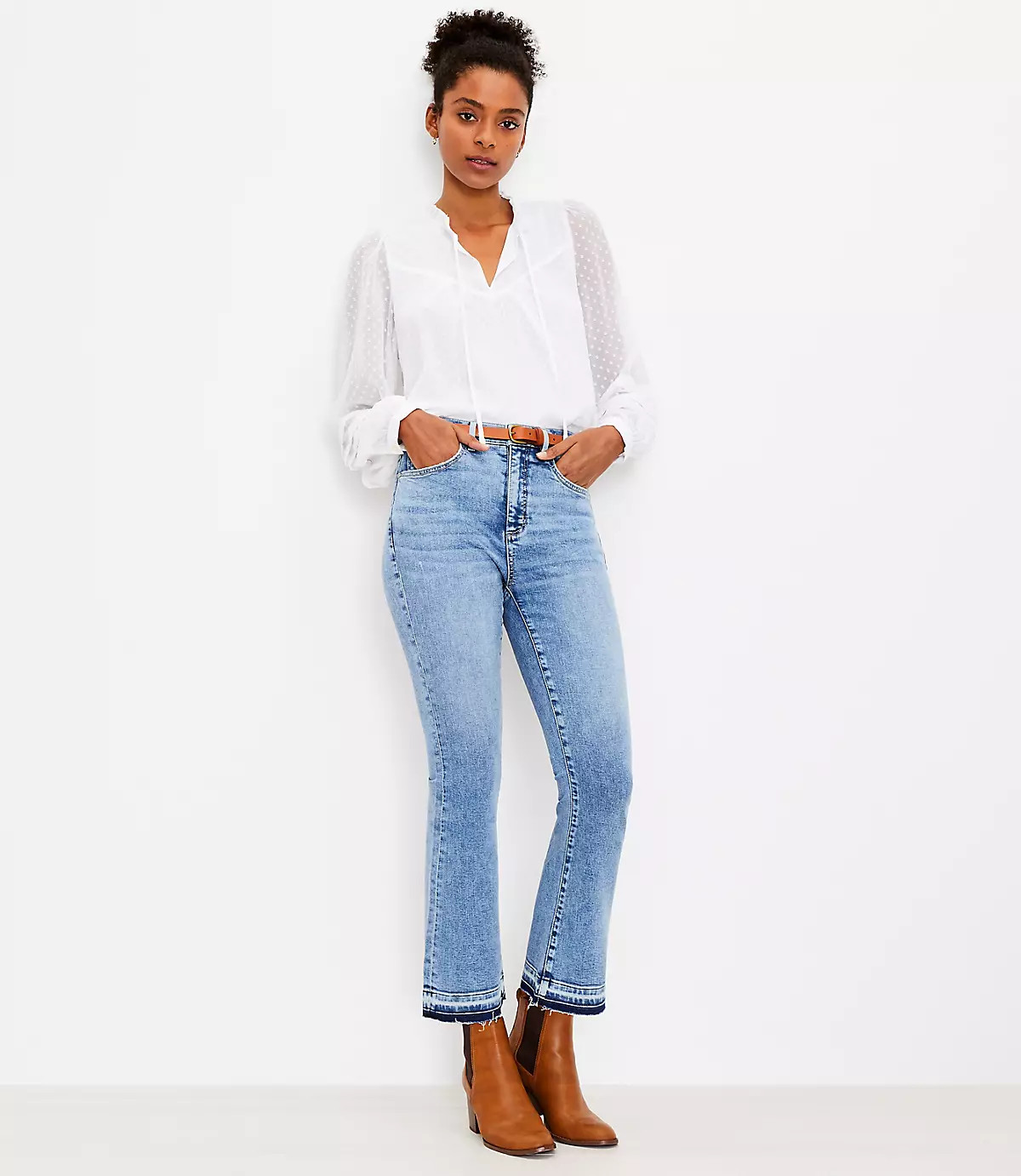Let Down Hem High Rise Kick Crop Jeans in Authentic Indigo | LOFT | LOFT
