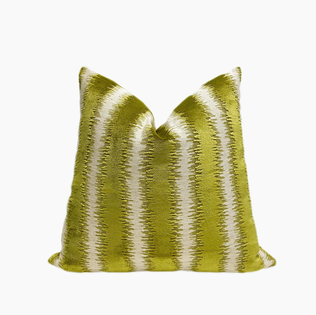 Chartreuse and Cream Stripe Velvet Throw Pillow Cover | Chartreuse Green Zippered Pillow Case | 2... | Etsy (US)