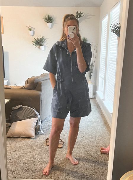 I got this romper for my postpartum journey for this summer. I got it mainly bc it has sleeves and zips for easy breastfeeding. I got a large mainly for the length and when I purchased it it was on sale for only $21 originally $35  Right now postpartum I’m 150 lbs 5’6” and the waist is a little big but it’s super comfortable! I might shorten the sleeves myself. 

#LTKStyleTip #LTKFindsUnder50