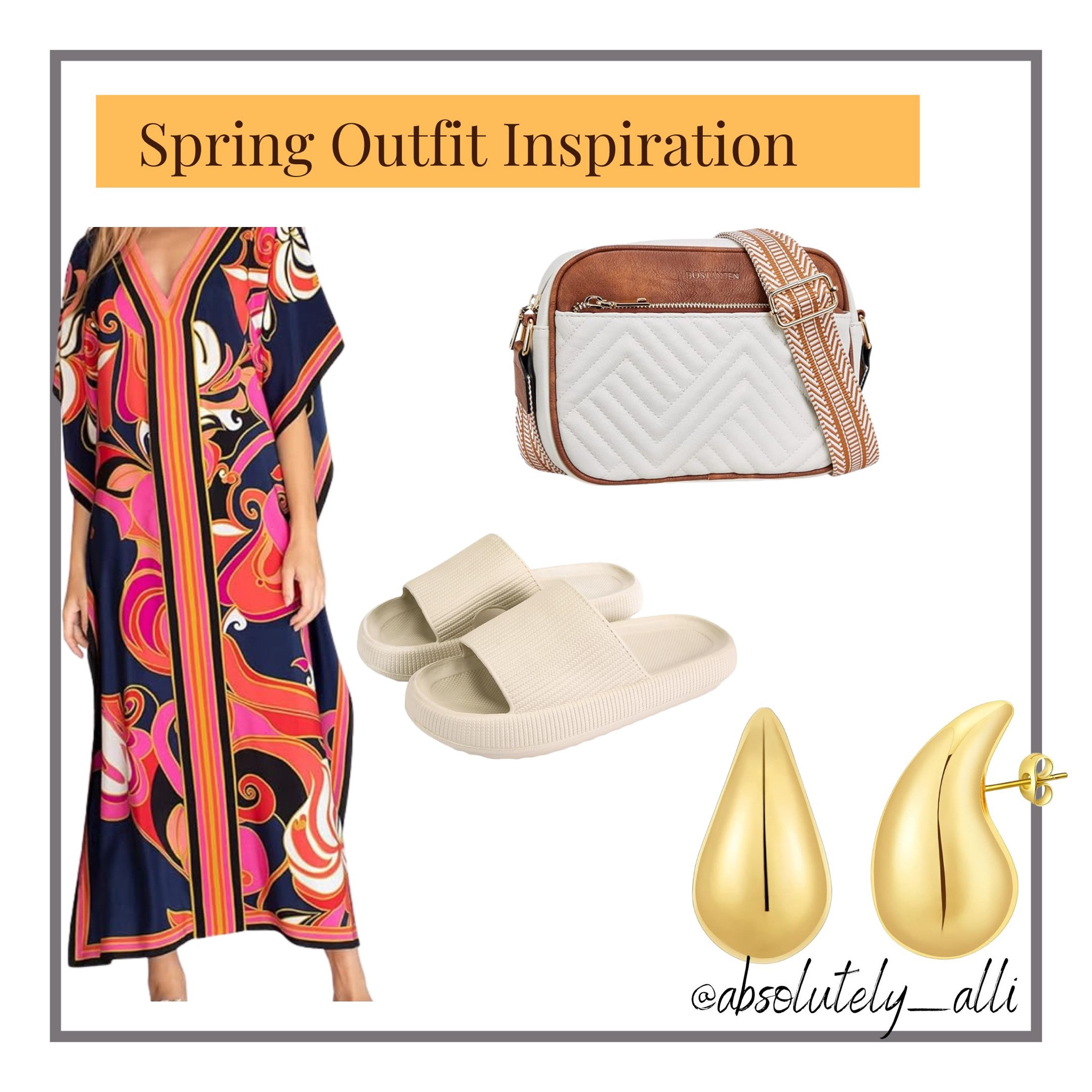 Spring outfit | caftan | spring dress | color dress | comfortable sandals | earrings | crossbody bag | vacation outfit 

#LTKSeasonal #LTKfindsunder50 #LTKover40