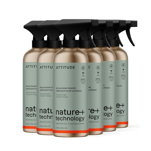ATTITUDE Multi-Purpose Cleaner with Essential Oils, EWG Verified, Plant and Mineral-Based Ingredients, Vegan Household Products, Refillable Aluminum Bottle, Orange and Sage, 16 Fl Oz (Pack of 6) | Amazon (US)