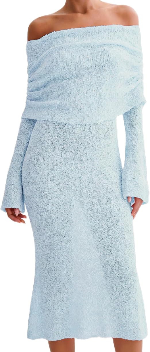 MAKABO Women's Off Shoulder Sheer Sweater Dress, Long Sleeve Sexy Knit Bodycon Dress for Party Va... | Amazon (US)
