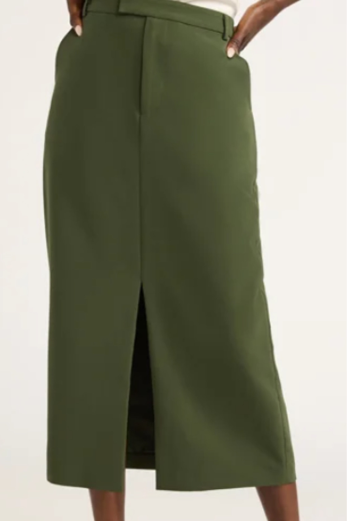 Scoop ultimate crepe front slit midi skirt in ‘kombu green’ from Walmart
Moss green
House of colour / Autumn 

#LTKWorkwear #LTKStyleTip
