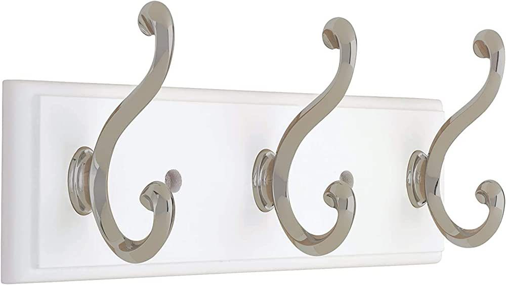 LIBERTY 129854 Wall Mounted Coat Rack with 3 Decorative Hooks, 10-Inch, Satin Nickel and White | Amazon (US)