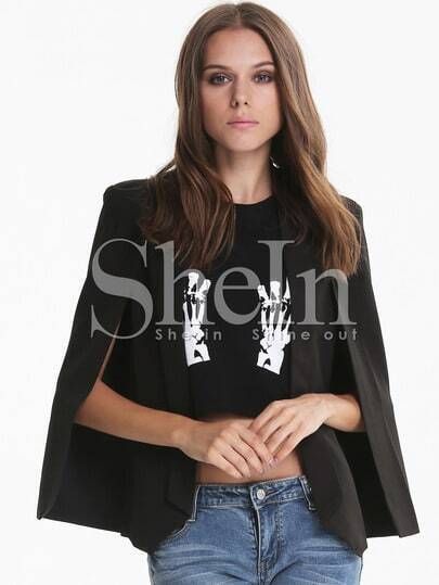 Black Lapel Split Long Sleeve Pockets Blazer | SHEIN