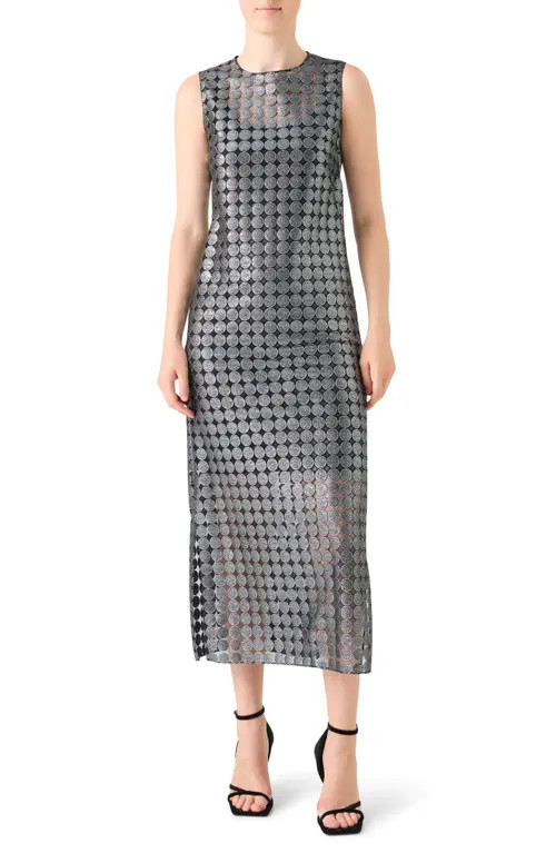 Akris punto Metallic Dot Semisheer Sleeveless Dress in Brushed Steel at Nordstrom, Size 4 | Nordstrom