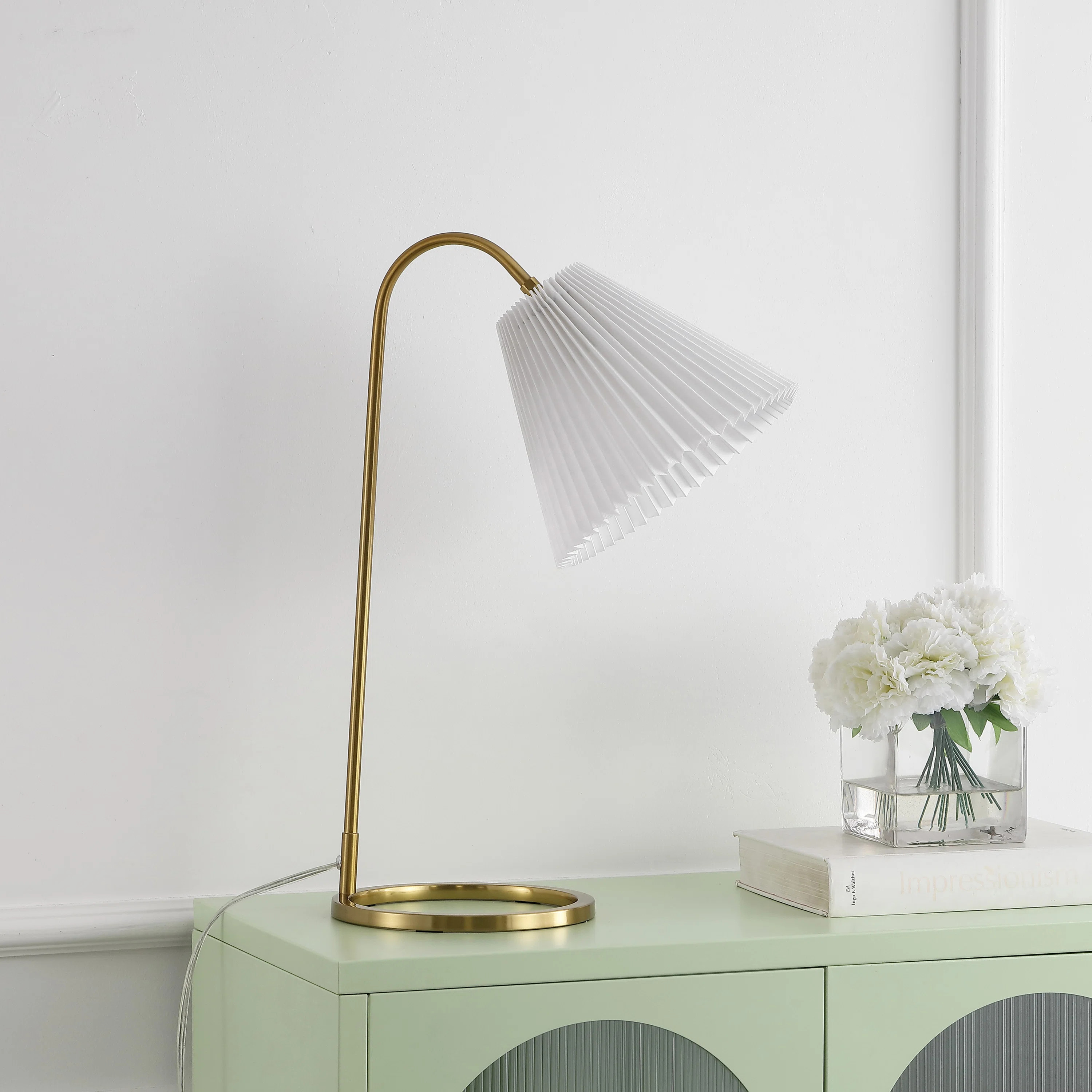 Mercer41 Falkirk 22" Modern Glam Metal Arc Adjustable Head LED Table Lamp with Pleated Shade | Wa... | Wayfair North America