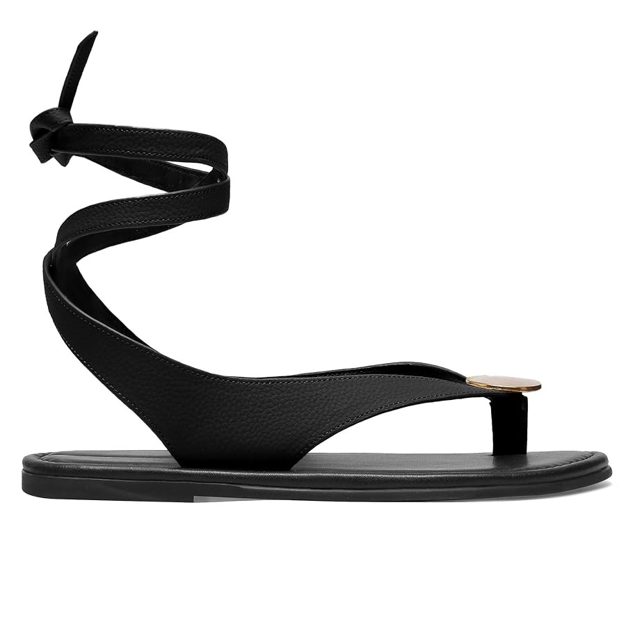 Strap Flip Flop Flat Sandals for Women with Metal Circular Ankle Strappy Ladies Fashion Cute Summ... | Amazon (US)