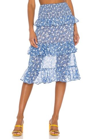 MAJORELLE Everly Midi Skirt in Blue Ditsy from Revolve.com | Revolve Clothing (Global)