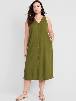 Sleeveless Button-Front Linen-Blend Maxi Shift Dress for Women | Old Navy (US)