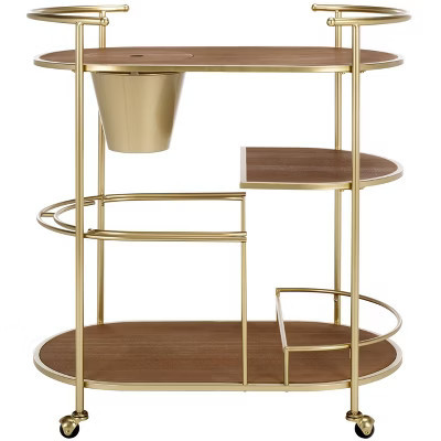 Alora 2 Tier Bar Cart With Bucket - BCT2502A - Brushed Gold/Natural - Safavieh | Target