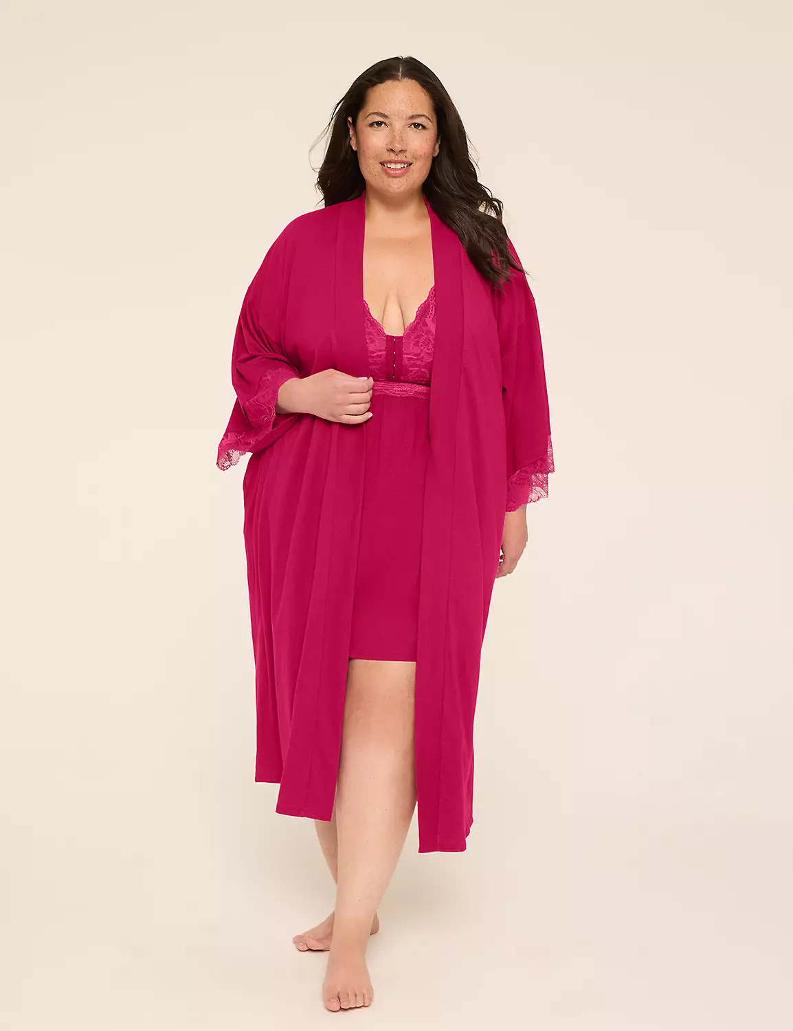 Comfy Cotton Lace-Trim Robe | LaneBryant | Lane Bryant (US)