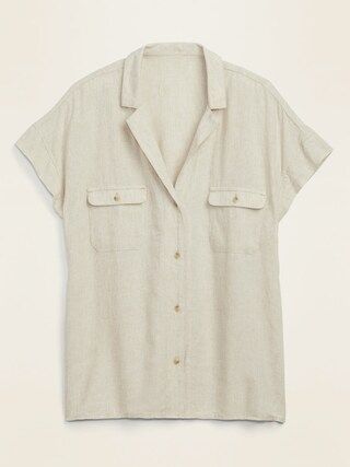 Linen-Blend Utility Short-Sleeve Shirt for Women | Old Navy (US)