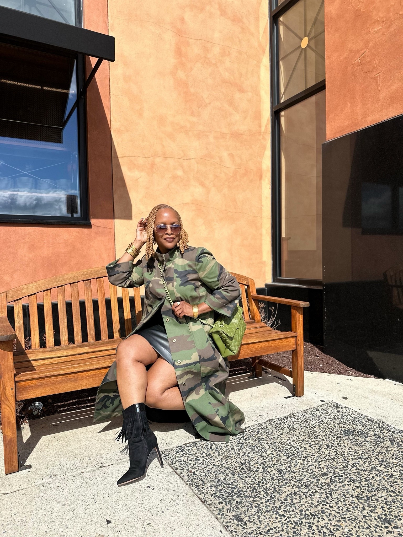 Camo print cost and black fringe ankle boots

#LTKootd #LTKMidsize #LTKOver40