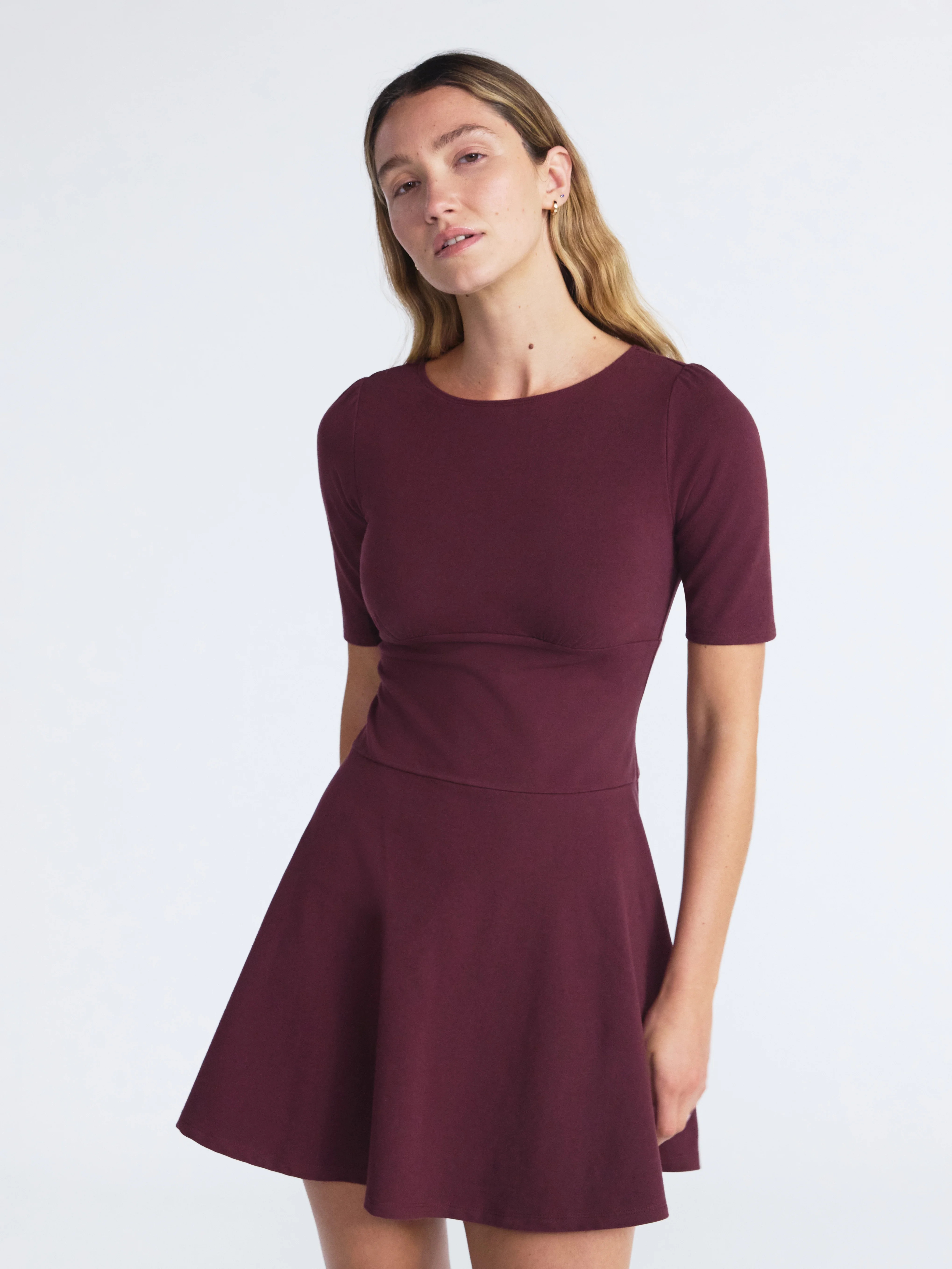 Scoop Women’s Knit Mini Skater Dress with Elbow Length Sleeves, Sizes XS-XXL - Walmart.com | Walmart (US)