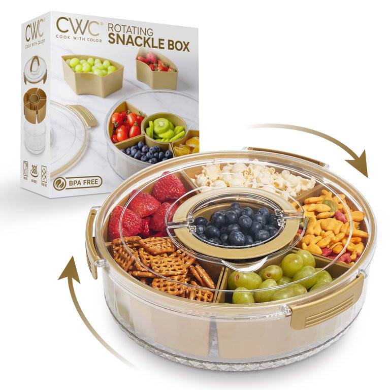 Cook With Color Gold Round Snack Box, 6-Compartment Serving Tray with Lid and Handle | Walmart (US)