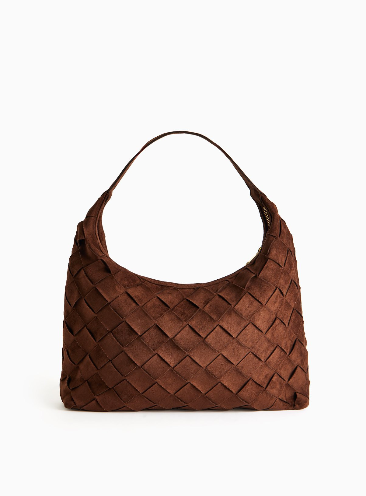 Brown Faux Suede Weave Detail Shoulder Bag One Size | Tu Clothing