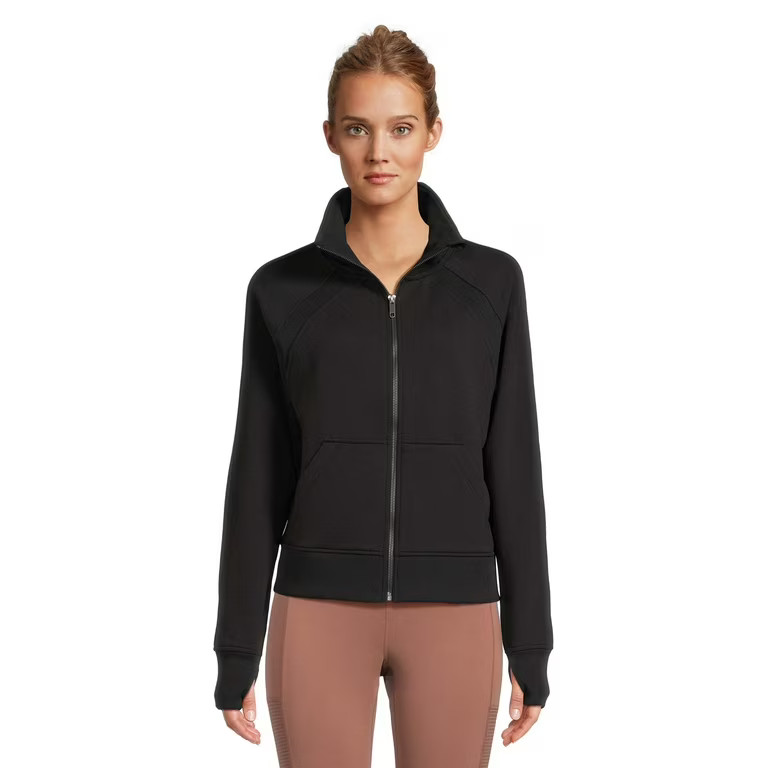 Avia Women's Plush Mixed Rib Mock Neck Full Zip Jacket | Walmart (US)