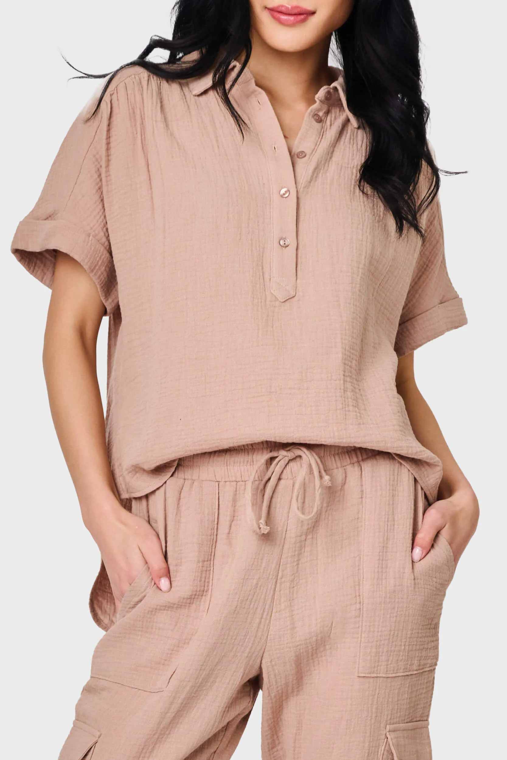 All Day Henley Cotton Gauze Top | Gibson