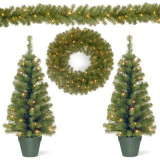 National Tree Company Promotional Assortment with 2 - 3 ft. Pre-Lit Entrance Trees, 9 ft. Pre-Lit... | The Home Depot