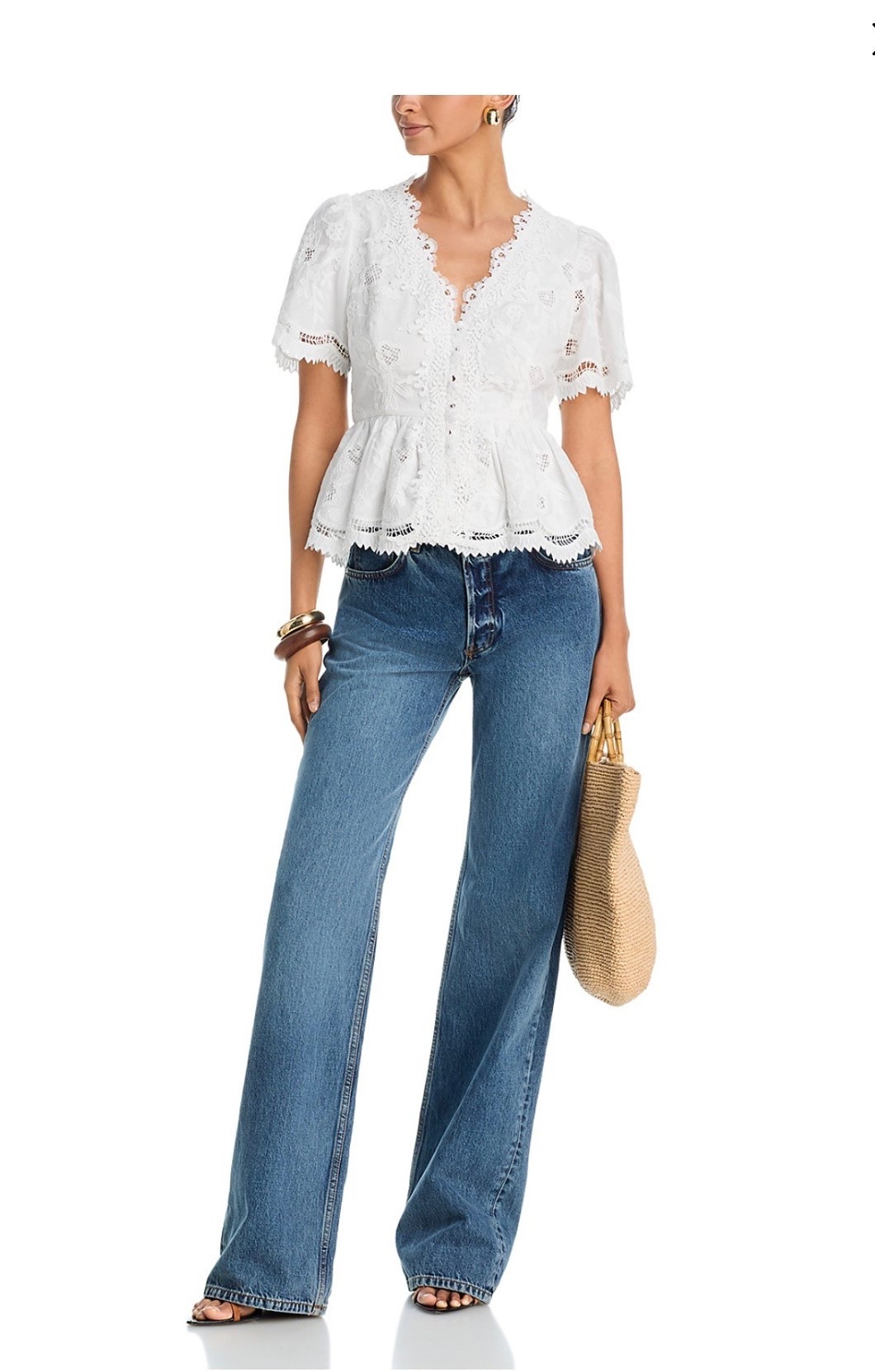 Embroidered Lace Button Down V Neck Top - Exclusive

#LTKSeasonal #LTKootd #LTKWorkwear