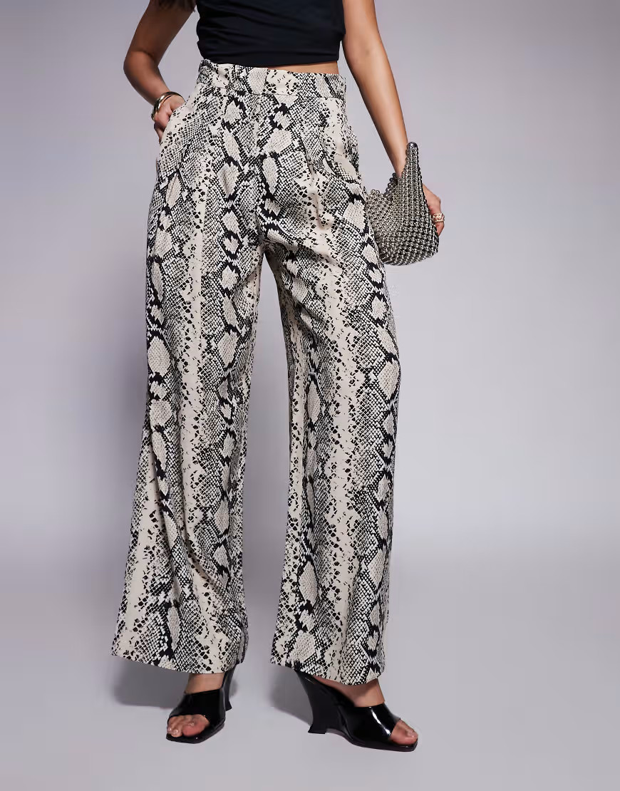 River Island snake print flare trouser in cream-White | ASOS (Global)