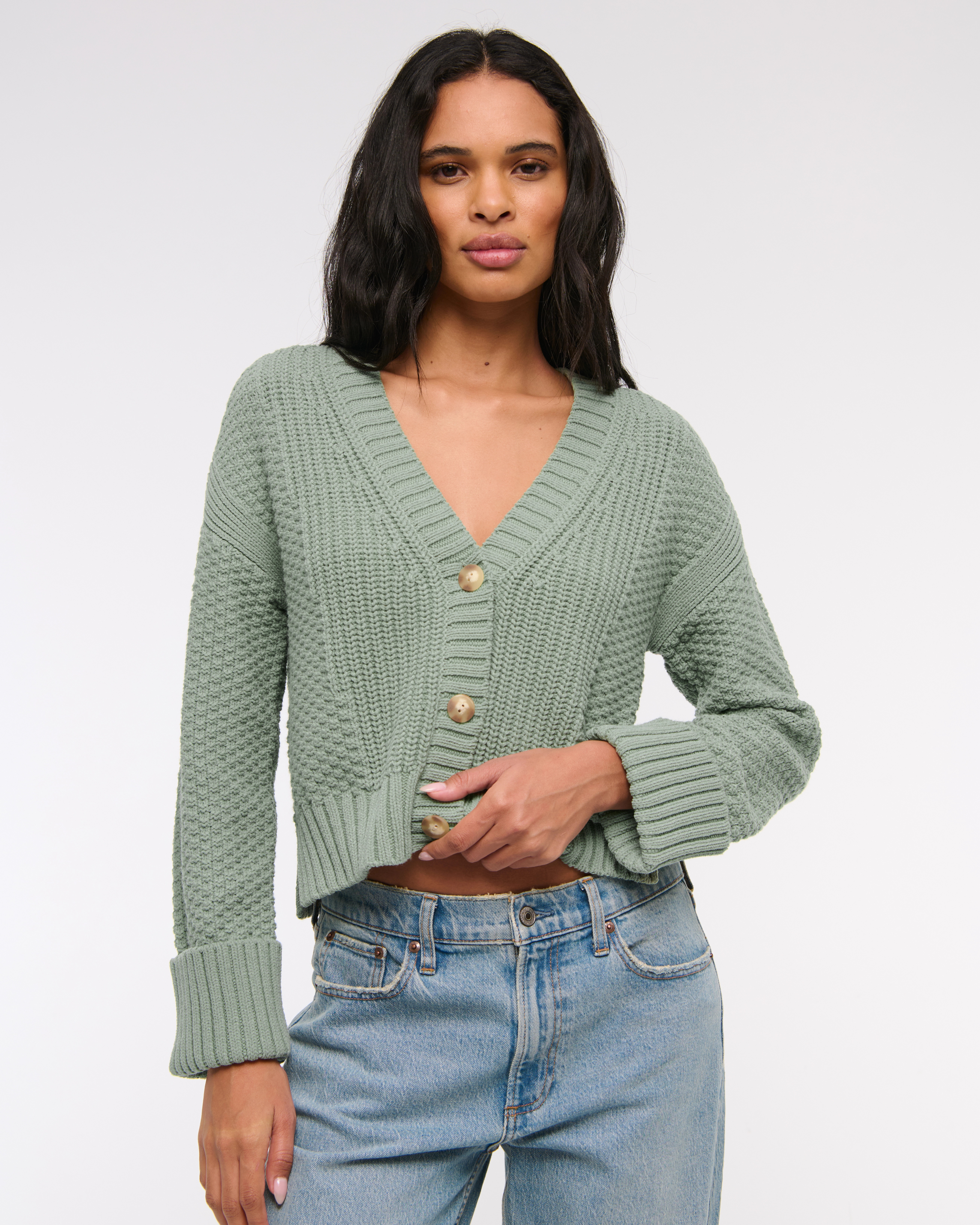 Cotton-Blend Seed Stitch Cardigan | Abercrombie & Fitch (US)