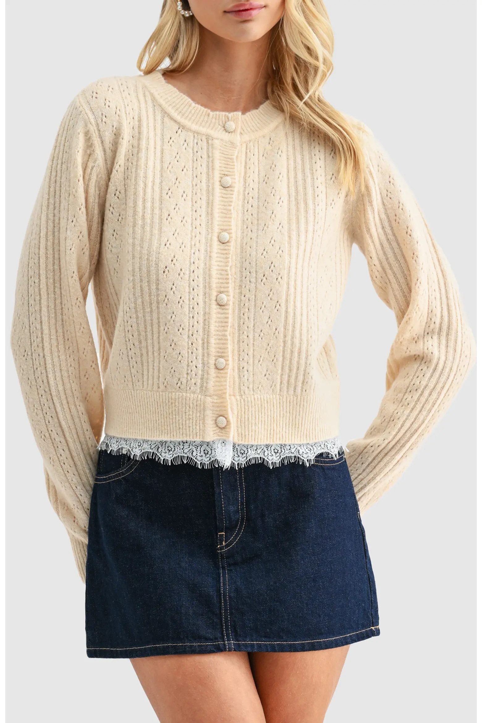 Lace Trim Pointelle Cardigan (Women) | Nordstrom | Nordstrom