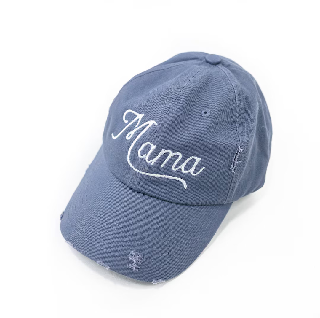 Mama (Script) - Gray-Blue - DISTRESSED Baseball Cap | Hats for Moms | Gift for Mom | Mom Gift | H... | Etsy (US)