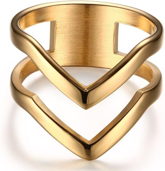 Fashion Gold Plated Stainless Steel Double Chevron V Shape Knuckle Midi Ring for Women | Amazon (US)