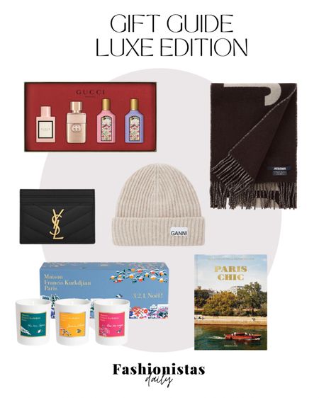 Gift Guide: Luxe edition ✨

gift ideas, Gucci gift set, candle collection, de Bijenkorf, Paris Chic book, Saint Laurent card holder, Ganni wool beanie, Mytheresa, coffee table book, limited edition, Assouline, Jacquemus scarf, Nederland. 

#LTKGiftGuide #LTKeurope