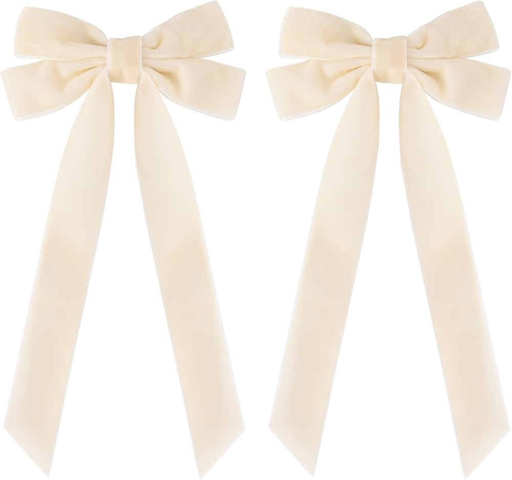2PCS Velvet Hair Bows White Hair Ribbon Clips Big Fall Alligator Clips Hair Accessories for Women... | Amazon (US)