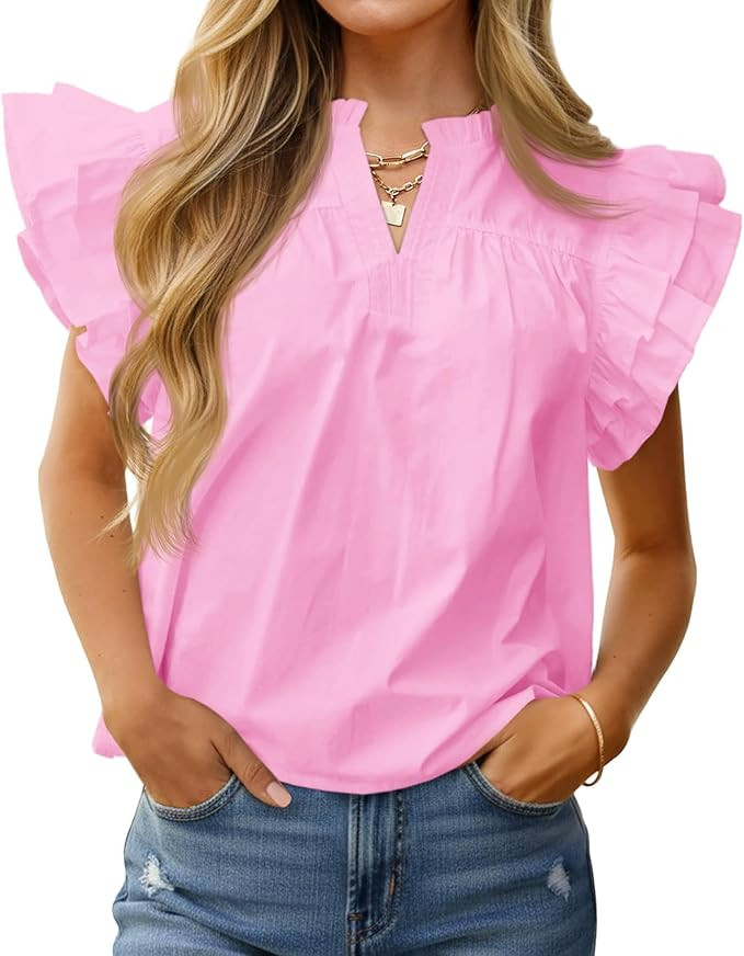 Cicy Bell Womens Ruffle Cap Sleeve Blouses V Neck Dressy Casual Tops Summer Sleeveless Cotton Shi... | Amazon (US)