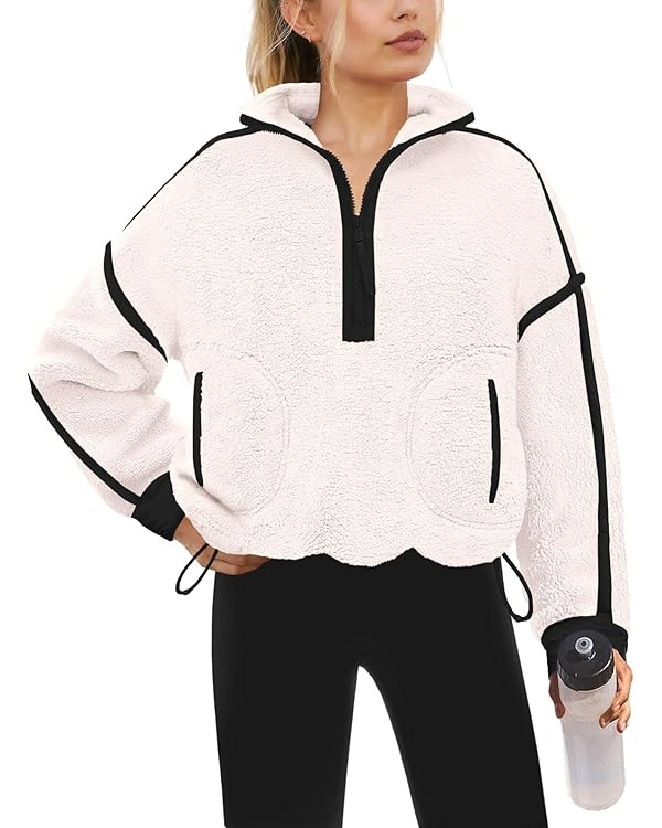 Yanekop Womens Quarter Zip Pullover Sherpa Fleece Jacket Oversized Zip Up Sweatshirt Half Zip Pul... | Amazon (US)