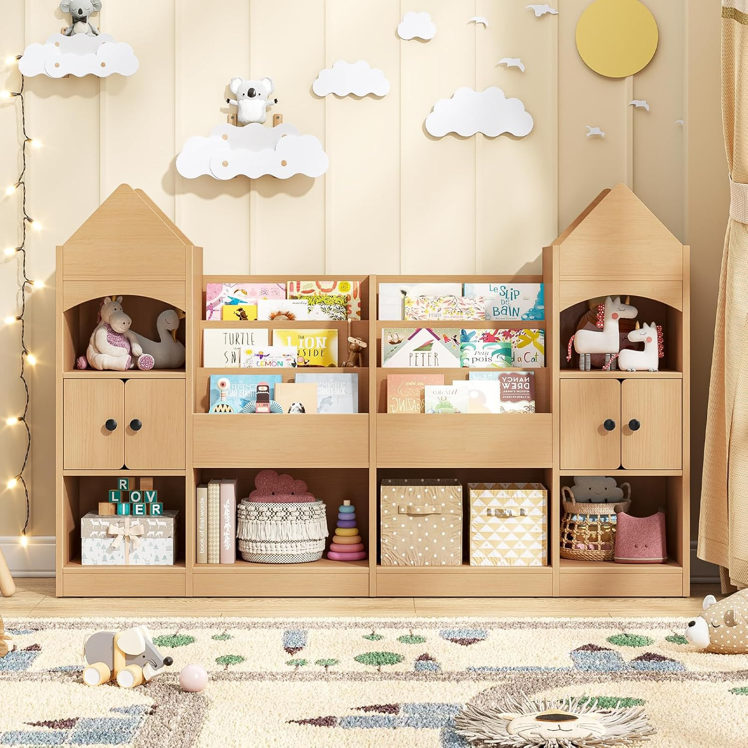 Vabches Castle Shape Children's Bookshelf, Kids Bookcase Display Case Kids Toy Storage Organizer ... | Amazon (US)