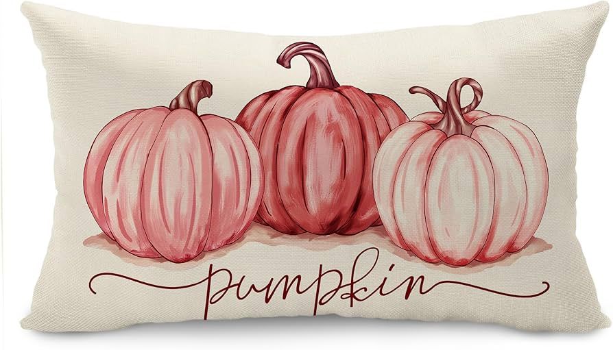 DFXSZ Fall Pillow Covers 12x20 Inch Fall Autumn Thanksgiving Ink Painting Deep Light Pink Pumpkin... | Amazon (US)