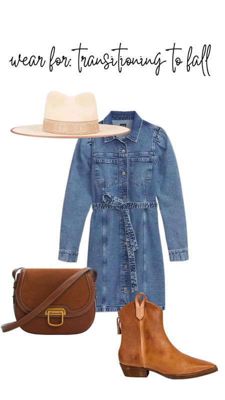 Summer to fall outfit idea! I love a denim dress paired paired with booties and a fall hat.

#LTKSeasonal #LTKFind #LTKstyletip