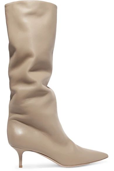 Gianvito Rossi - 55 Leather Knee Boots - Beige | NET-A-PORTER (US)