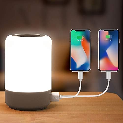 Table Lamp Touch Night Light - 4 Quickly Charge USB Port Bedside Lamps with Dimming Warm White Light | Amazon (US)